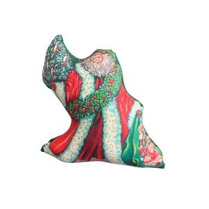 Vintage Old Time Santa Claus Christmas Throw Pillow Tree Toys Green Right Facing